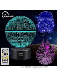 3D Night Light for Kids Star Wars Illusion Lamp Toy 7 Colors Changing Dimmable with Smart Touch and Timing Remote Control Unique and Cool Gift Ideas for Star Wars Fans Women Men Boys Birthday-3PC