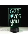 7 Color God Loves You 3D LED Lamp Battery or USB Great Gift Warm Ambient Room Lighting Great for Kids Gentle Reminder of God's Love