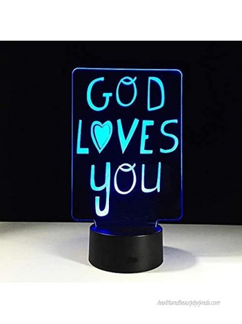 7 Color God Loves You 3D LED Lamp Battery or USB Great Gift Warm Ambient Room Lighting Great for Kids Gentle Reminder of God's Love