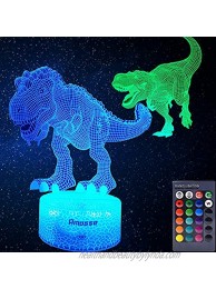 Dinosaur Toys T Rex 3D Night Light with Remote & Smart Touch 7 Colors + 16 Colors Changing Dimmable T Rex Toys Gifts 2 3 4 5 6 7 8 Year Old Boy Birthday Gifts 2 Panels