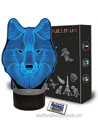 FULLOSUN 3D Wolf Night Light Optical Illusion Lamp for Home Decor & Co-Sleeping ,Remote Controller with 16 Color Changing Ideal Birthday Gifts for Kids Boys & Men
