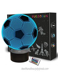 FULLOSUN Kids Night Light Football 3D Optical Illusion Lamp with Remote Control 16 Colors Changing Soccer Birthday Xmas Valentine's Day Gift Idea for Sport Fan Boys Girls