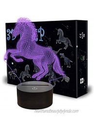 Llamaababie 3D Night Light 7 Colors Changing Horse Light with Smart Touch & USB Cable Optical Lamp for Birthday Gifts