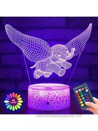 Menzee Elephant 3D Night Light for Kids,3D Lamp Optical Illusion with Remote Control&Smart Touch 7 Colors 16 Colors Changing Elephant Toys 10 9 3 5 2 8 1 7 6 4 Year Old Boy Girl Gifts