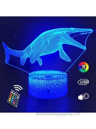 Mosasaurus 3D Dinosaur Night Light Kids Birthday Gifts Bedroom Lamp for 3 4 5 6 7 8 9 10+ Year Old Boys Girls with Remote Dimmable 16 Colors Changing