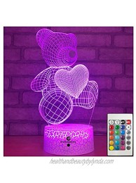 Night Lights for Kids Teddy Bear 7 Colors Change with Remote 3D Night Light Help Kids Fell Safe at Night or Gifts for Women or Girls by Easuntec Teddy Bear Heart