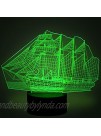 Sail Ship Boat 3D Lamp Optical Illusion Night Light for Baby Nursery 7 Changing Color Toys Gift Best Bedroom Additions Home Decoration by YKLWORLD
