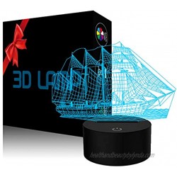 Sail Ship Boat 3D Lamp Optical Illusion Night Light for Baby Nursery 7 Changing Color Toys Gift Best Bedroom Additions Home Decoration by YKLWORLD
