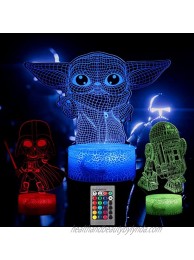 Star Wars Night Lights for Kids 16 Color Baby Yoda Lamp Bedroom Decor 3D Illusion 3 Pattern Star Wars Gifts with Remote & Smart Touch Christmas Birthday Gifts for Boys Star Wars Fans Star Wars Toys
