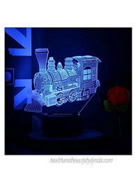 Toy Train Night Light for Kids LED Table Lamp 3D Illusion Optical Car Steam Train Locomotive Engine Birthday Gifts for Men Girls Boys Adults Toddler Baby 7 Color Nursery Vintage Easter Children