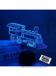 Train Night Light 3D Illusion Lamp for Kids 16 Colors Changing with Remote Control Dim Function Creative Birthday Xmas Gifts for Kids Boys Bedroom Decor