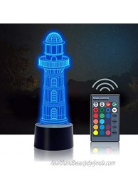 Urwise 3D Optical Illusion Lighthouse Night Lights 3D Lighthouse Lamp 16 Color Variations Smart Touch Button USB and Battery Power Amazing Creative Art Design for Children's 3717