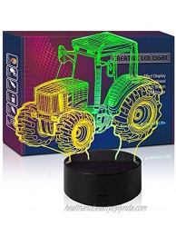 YAOFAR Tractor Night Light LED 3D Illusion Mixed Color Present USB Lamp Birthday Gift for Farmer Boy Girl Kid Teenager Men Bedroom Decoration Room Decor Tractor