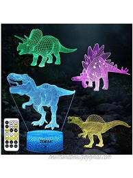ZOKEA Dinosaur Toys Dinosaur Gifts for Boys 7 Colors Changing 3D Dinosaur Night Light 4 Patterns with Timer & Remote Control & Smart Touch Gifts for Boys Girls Age 2 3 4 5 6 7 8 Year Old Boy Gifts