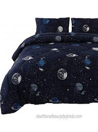 ENJOHOS 3PCS Galaxy Comforter Set Queen Blue Celestial Solar Bedding Star Astronaut Duvet with 2 Space Pillow Shams Lightweight Reversible Bedspread Outer Space Room Decor for Kids Boys and Girls