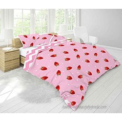 Feelyou Girls Strawberry Comforter Set Kawaii Japanese Anime Bedding Set Cute Twin Size Reversible Kids Toddler Quilted Duvet Set for All Season 1 Comforter with 1 Pillowcase Pink
