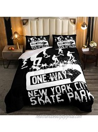 Feelyou Skateboard Bedding Set for Kids Boys Teens Youth Twin Sports Comforter Set Hip Hop Culture Comforter Skate Board Quilted Duvet Set with 1 Pillowcase Soft Bedding Black Machine Washable