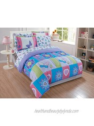 Linen Plus Comforter Set for Girls Butterflies Hearts Flowers Purple Turquoise Pink Green White New Full