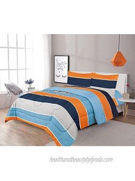 LinenTopia 2 Piece Comforter Twin Size Set with a Sham Striped Pattern Multicolor Navy Blue Orange Gray Boys Kids Girls Teen Comforter Bedding Navy|Orange T 2pc Stripe