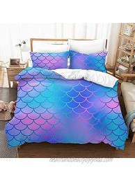 NSR Mermaid Comforter Set Queen Size 3D Colorful Rainbow Scales Reversible Bedding Set Soft Microfiber Double Quilt Set for Kids Teens Boys Girls,90x90inch