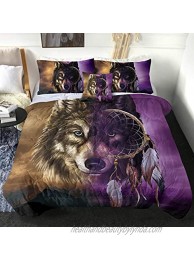 Sleepwish Twin Wolf Comforter Set 4 Pieces Wolf Dream Catcher Bedding Twin with Comforter 2 Pillow Cases 1 Cushion Cover Purple Wolf Bedspread for Kids Teens Boys Soft All Season Quilt Set