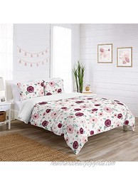 Sweet Jojo Designs Burgundy Watercolor Floral Girl Twin Bedding Comforter Set Kids Childrens Size 4 Pieces Blush Pink Maroon Wine Rose Green and White Shabby Chic Flower Farmhouse