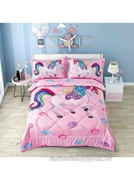 Wowelife 3D Pink Unicorn Comforter Sets Full Clouds and Colorful Unicorn with Comforter Flat Sheet Fitted Sheet and 2 Pillow Cases for TeensPink Unicorn Full