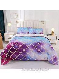 Wowelife Mermaid Scale Comforter Sets Twin 3D Fish Scale Bedding Sets Pink and Purple 5 Piece with Comforter Flat Sheet Fitted Sheet and 2 Pillow Cases for KidsTwin Purple
