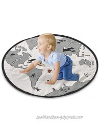 Dyna-Living Round Kids Rug 53 Inches Baby Crawling Mat Children Carpet Play Mat for Playroom Infant Activity World Map Rugs Beige