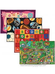 EXCELLO GLOBAL PRODUCTS Kids Activity Rugs 4 Pack 47.2 x 31.5 inch Rugs Roads Alphabet Flowers Sports