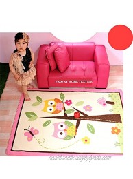 FADFAY Home Textile,Unique Cartoon Owl Carpet,Designer Pink Fairy Girls Rug for Living Room,Delicate Butterfly Kids Rug