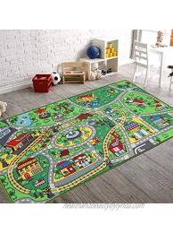 Kids Carpet Playmat Rug with Roads and Train Tracks,Cool and Fun Area Rug Gift,Kid Rug for Boys and Girls Play and Learn,Car Carpet Playmat for Bedroom Play Room Game Area
