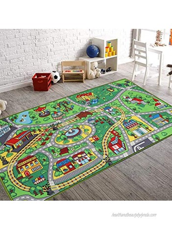 Kids Carpet Playmat Rug with Roads and Train Tracks,Cool and Fun Area Rug Gift,Kid Rug for Boys and Girls Play and Learn,Car Carpet Playmat for Bedroom Play Room Game Area