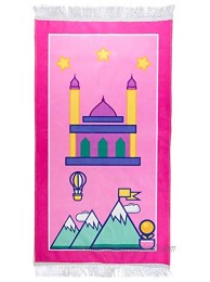 Kids Prayer Rug Muslim Islamic Prayer Mat Cartoon Praying Rug for Children Eid Gift Pink