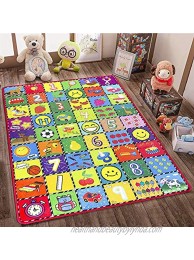 teytoy Baby Rug for Crawling How Many are There? Kids Area Rugs Educational Play Mat for Room Decor Count Game Learn Animals Expressions Family Beach Carpet Outdoor Indoor Gift 3.4' x 5'