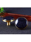 AMOYSTONE 2pcs Gemstone Handle Pulls Decorative Door Blue Knobs Wardrobe Cupboard Knobs Brushed Brass Base 1.5" Blue Sand Stone