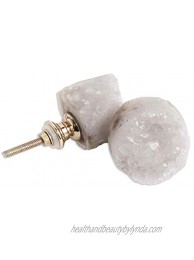 AMOYSTONE 2pcs Small Natural White Crystal Stone Knobs 1" Handle Pulls Thread Brass for Door Drawer Bedroom Cabinet