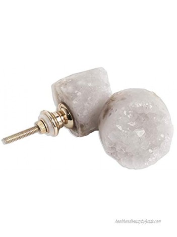 AMOYSTONE 2pcs Small Natural White Crystal Stone Knobs 1" Handle Pulls Thread Brass for Door Drawer Bedroom Cabinet