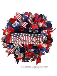 Patriotic Wreath Independence Day Decor 4th of July Hanging Wreaths for Home Front Door Wall Outside