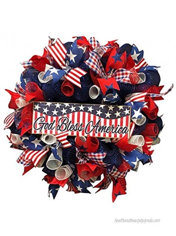 Patriotic Wreath Independence Day Decor 4th of July Hanging Wreaths for Home Front Door Wall Outside