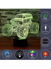 3D Illusion Lamp Night Light Monster Truck for Kids 7 Color Changing Touch Switch Table Desk Decoration Lamps Christmas Gift with Acrylic Flat & ABS Base & USB Cable Toy Gift Monster Truck