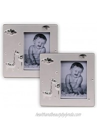 Embossed Metal Silver Baby And Child Photo Frame Set of 2 Sweet Little Giraffe Hold Photo 7 x 10 cm