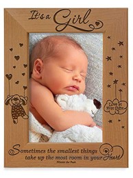KATE POSH- It's a Girl Sometimes The Smallest Things take up The Most Room in Your Heart Winnie The Pooh Engraved Natural Wood Picture Frame Baby's 1st Picture Love at First Sight 4x6 Vertical