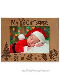 KATE POSH My 1st Christmas Picture Frame My First Baby's 1st Christmas New Baby Santa & Me Engraved Natural Wood Photo Frame 5x7-Horizontal Classic