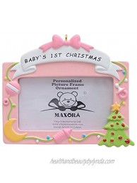 MAXORA Baby's 1st Christmas Pink Photo Frame Ornament Personalized Gift