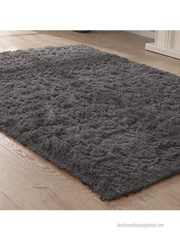 Carvapet Fluffy Faux Fur Area Rug Ultra Soft Shaggy Living Room Carpet Modern Design Mat for Bedroom Nursery Baby Rooms Kids Rooms Silky Smooth Mat 6’ x 9’ Grey