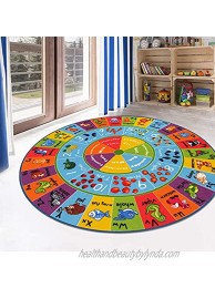 HEBE Large Size 4Ft Round Kids Play Rug ABC Alphabet Numbers Shapes Educational Area Rug No Slip Baby Playmat Kid Play Mat Carpet for Kids Children Bedrooms Playroom