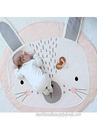 Jialisen Kids Pink RabbitRug,Animal Cartoon Baby Play Mats Cotton Round Crawling Pad,Soft Cute Children Area Rug Baby Floor Carpet for Bedroom Kids Room,35inches Pink Rabbit