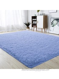 junovo Ultra Soft Area Rugs Fluffy Carpets for Bedroom Kids Girls Boys Baby Living Room Shaggy Floor Nursery Rug Home Decor Mats 4 x 5.3ft Cerulean Blue