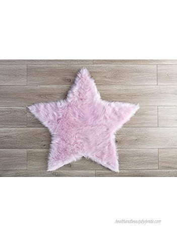 kroma Carpets Machine Washable Faux Sheepskin Cotton Candy Pink Star Area Rug 3' x 3' Soft and Silky Perfect for Baby's Room Nursery playroom Fake Fur Area RugStar Large Cotton Candy Pink
